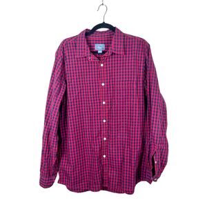Bass Men's Red Black Buffalo Check Casual Button Down Cotton Shirt Size Large